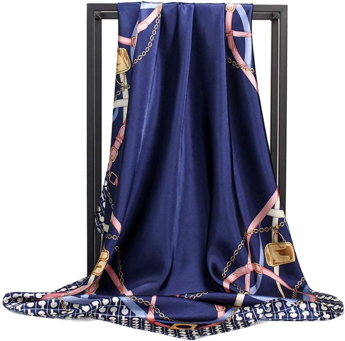 Vrouwen Zijden Sjaal Riem Patroon Grote Vierkante Satijn Hoofddoek Hoofdtooi 35 inch