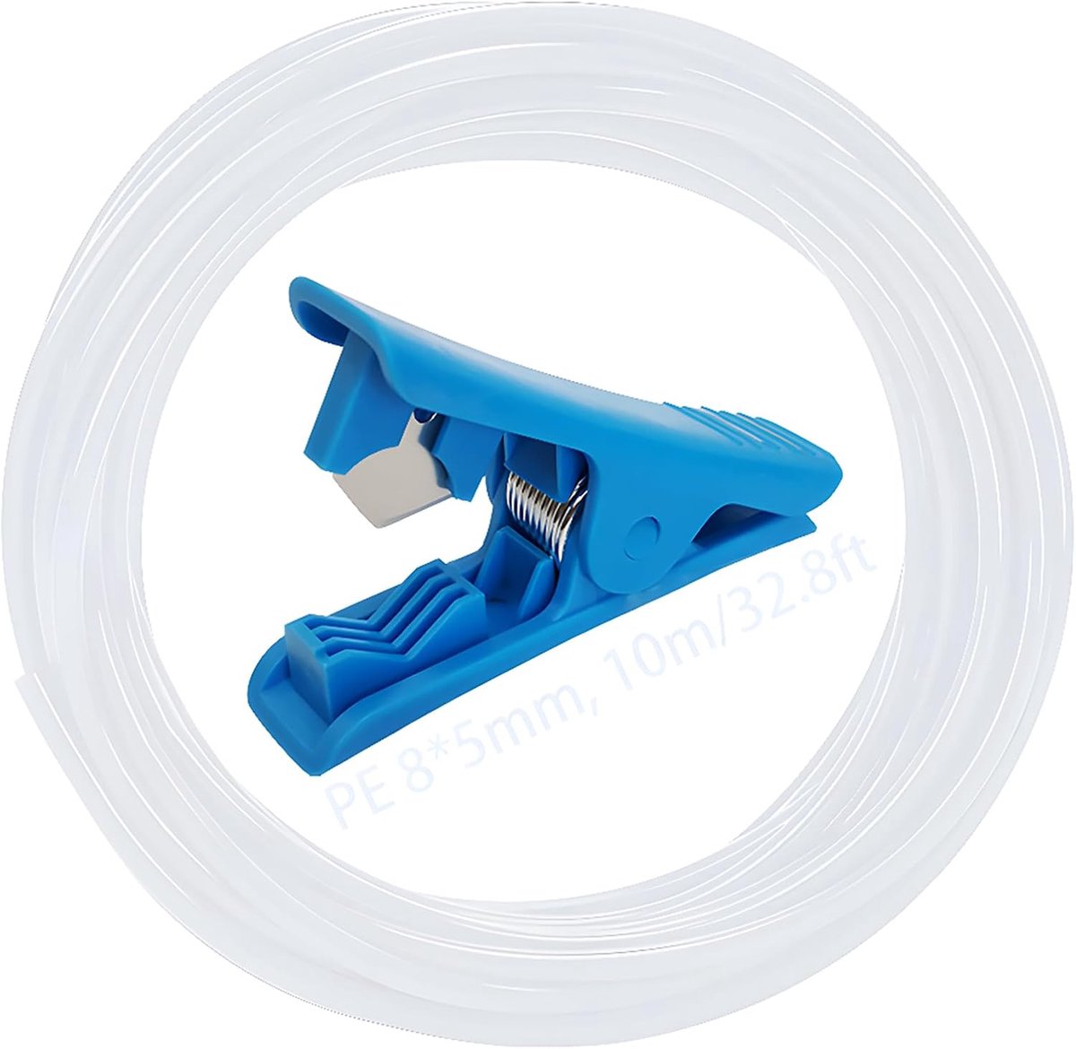Gazonbewateringsslang, PE tuinslang melkachtig, druppelirrigatieslang OD 8mm x ID 5mm met blauwe pijpsnijder voor druppelirrigatiesysteem (10m)