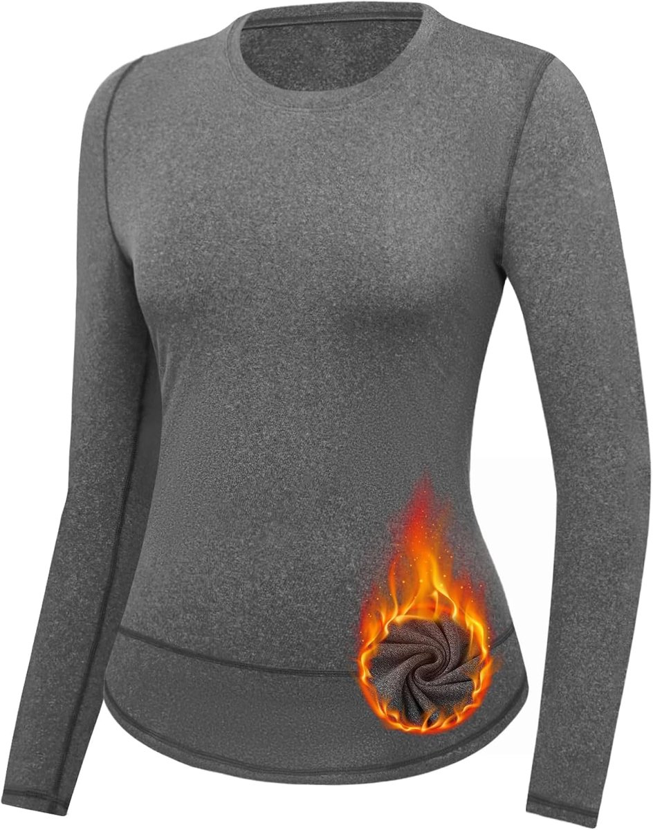 Thermische top voor dames, lange mouwen, basislaag met ronde hals, ondergoed, trainingsshirt voor hardlopen