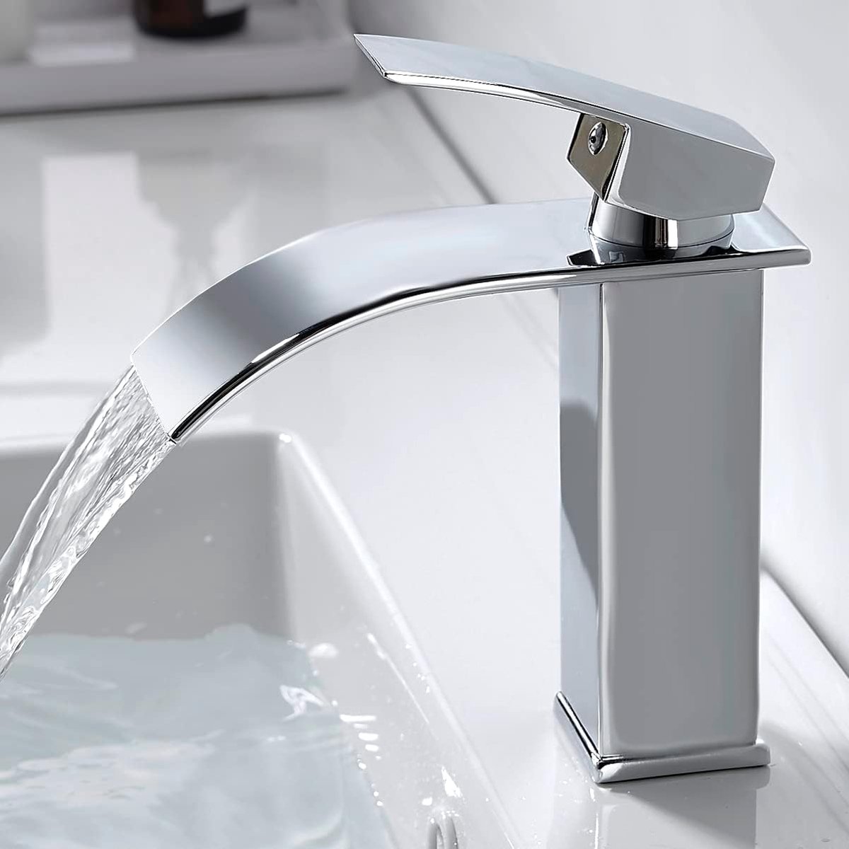 Kraan badkamer, waterval wastafelarmatuur voor badkamer, moderne eengreepsmengkraan wastafel met uitloop, hoogte 115 mm, mengkraan wastafelarmaturen, chroom