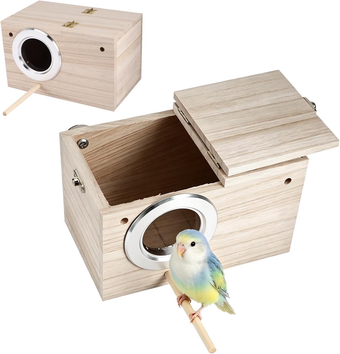 Vogelhuisjes voor buiten, transparant houten vogelhuisje Warme comfortabele incubatiekweekbox voor papegaaien en andere kleine vogels 4,7 x 4,7 x 7,7 inch