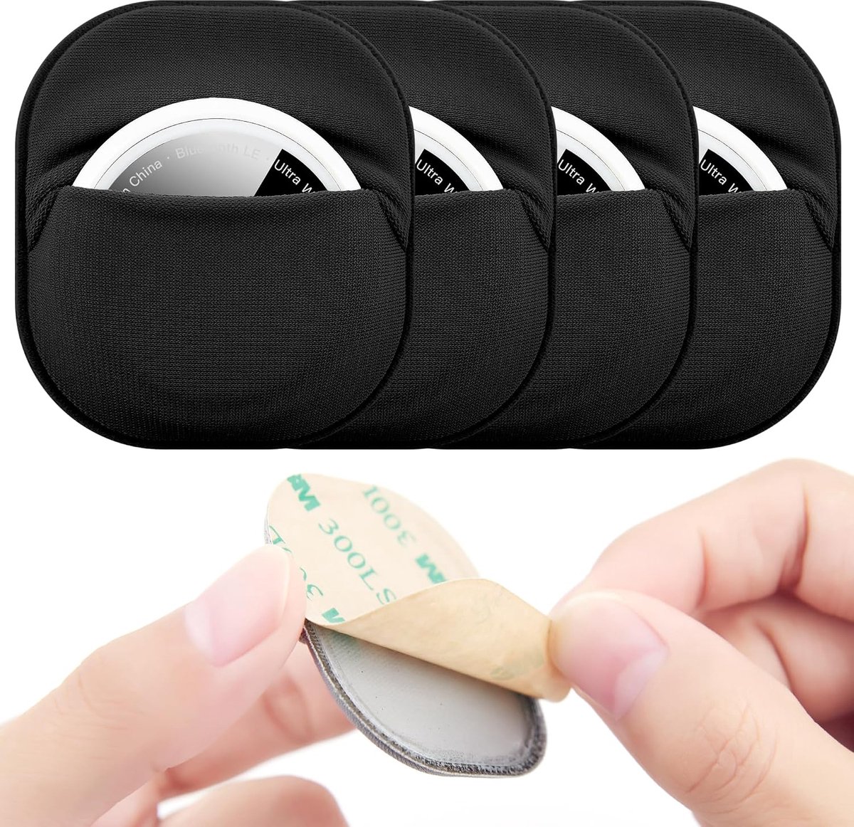 4 stuks voor Airtag & Moto Tag Sticker Zelfklevende Mount, voor Airtag Stoffen Houder Case met 3M Zelfklevende Stick op Portemonnee/Afstandsbediening/Auto/Bagage Tassen/Drones, Volledige Beschermhoes