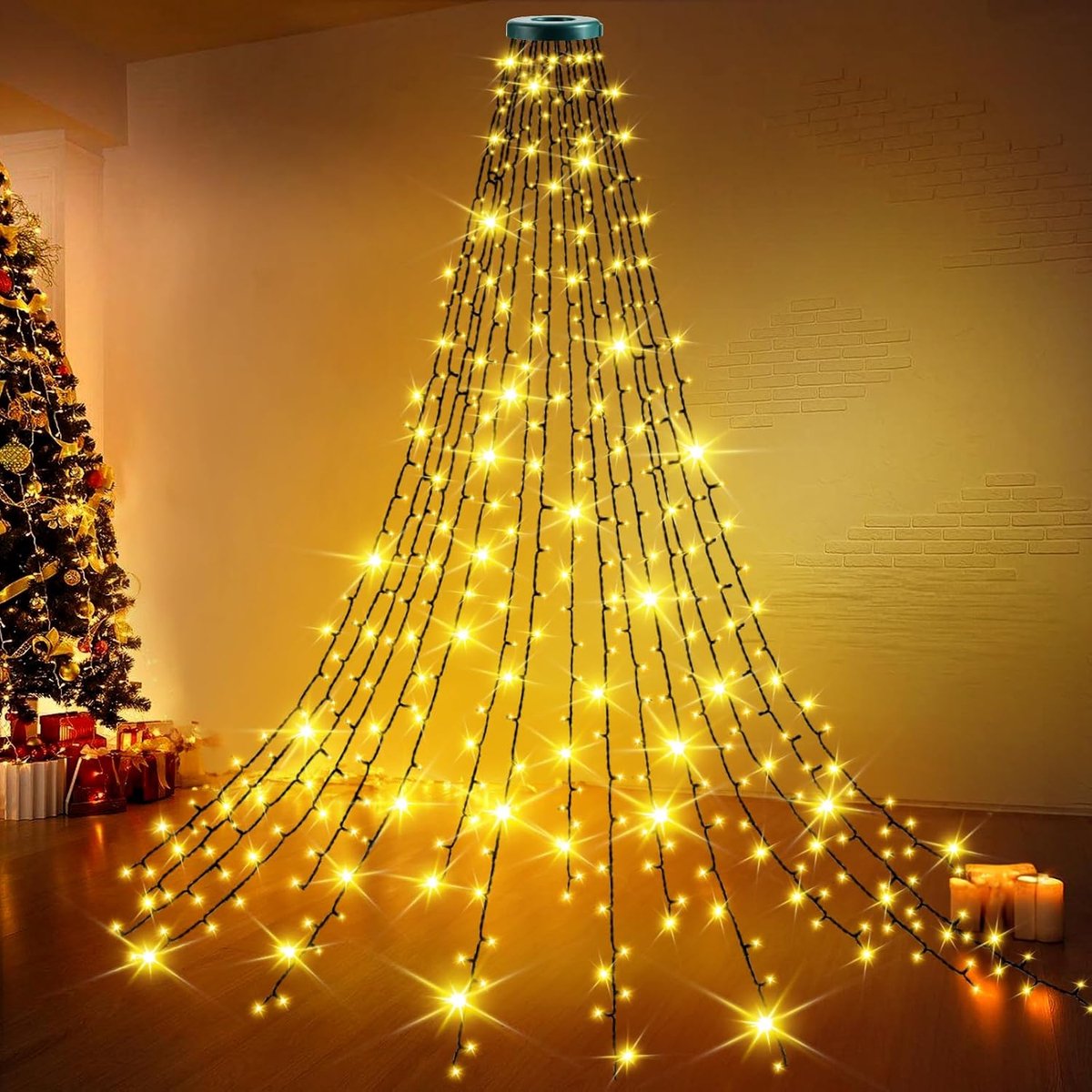 2 m x 8 strengen, 200 leds, cape voor kerstboom, 8 modi, waterval, waterdicht, binnen en buiten, decoratie, lichtketting voor tuin, Kerstmis (16)