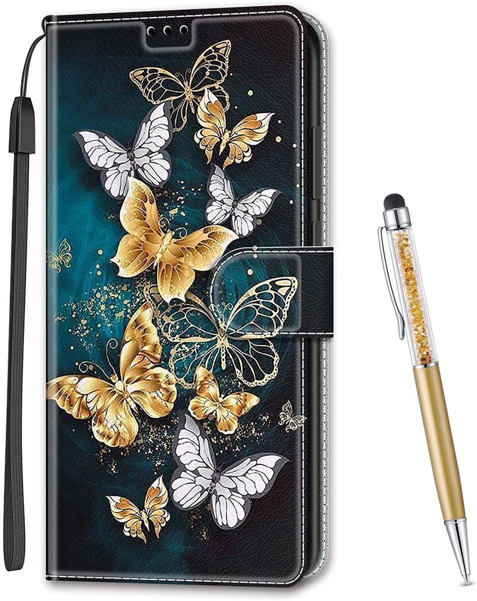 Hoesje voor Huawei P8 Lite 2017, lederen Flip beschermhoes met kaartsleuf en portemonnee Standfunctie Magnetisch Stylus voor Huawei P8 Lite 2017 (Vlinder C)