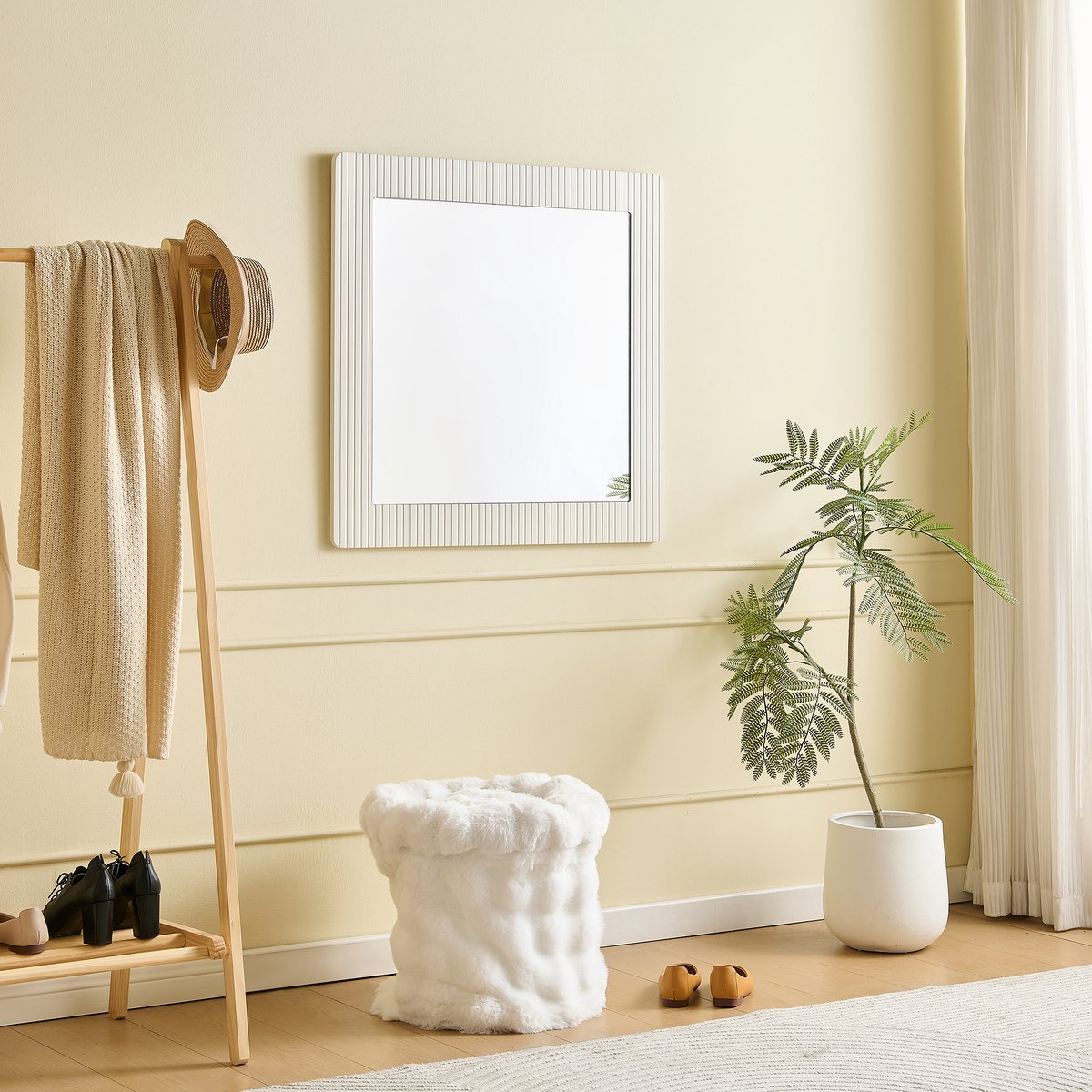 Desmiu Wandspiegel Vierkant 80 X 80 Cm Wit Mdf-Rahmen In Houtlook Helder Spiegelbeeld Voor Hal Slaapkamer En Woonkamer