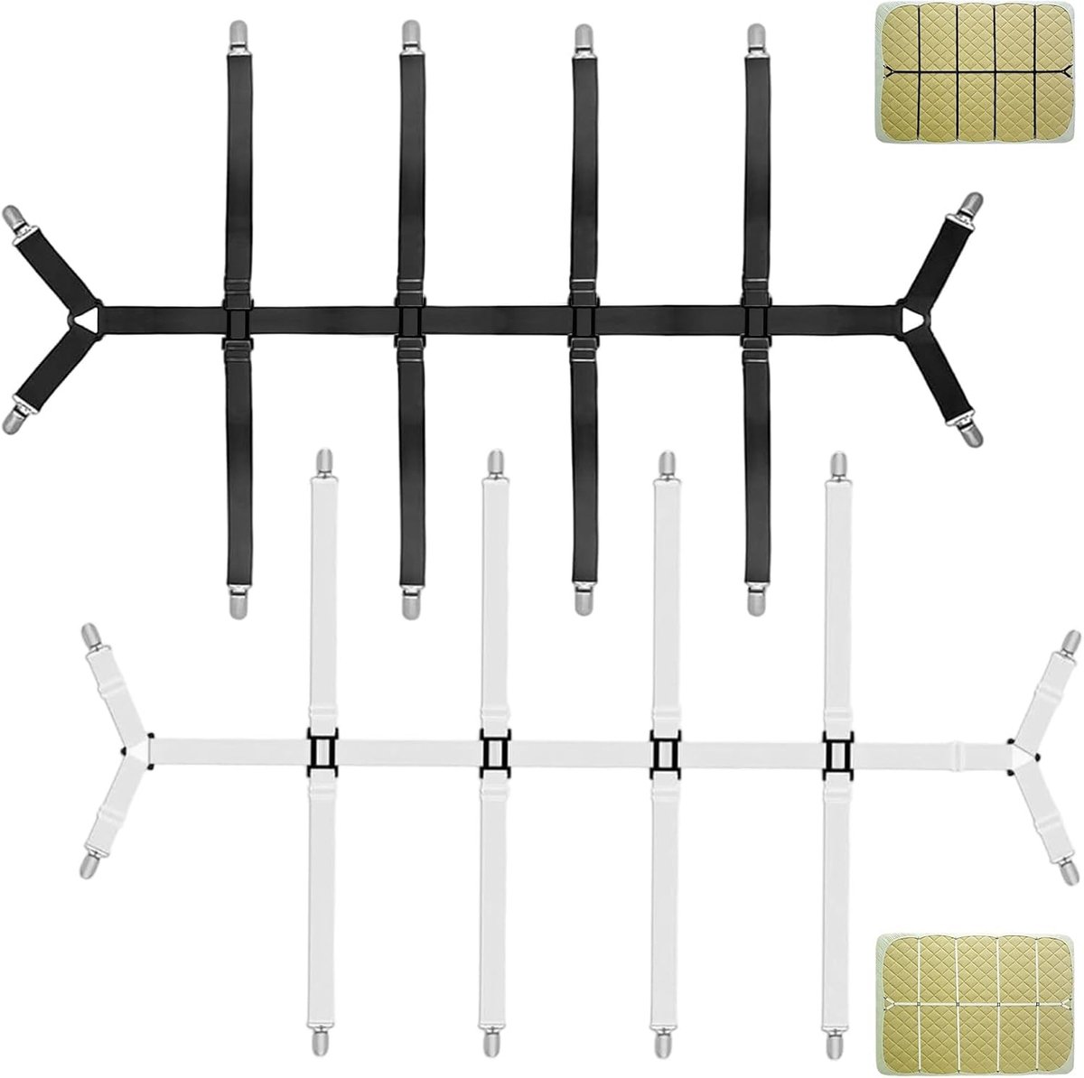 Lakenspanners met metalen clip, tegen wegglijden hoeslakens, spanbanden, anti-rimpel bedlakenhouder voor matrassen, toppers, bankhoezen, tafellakens