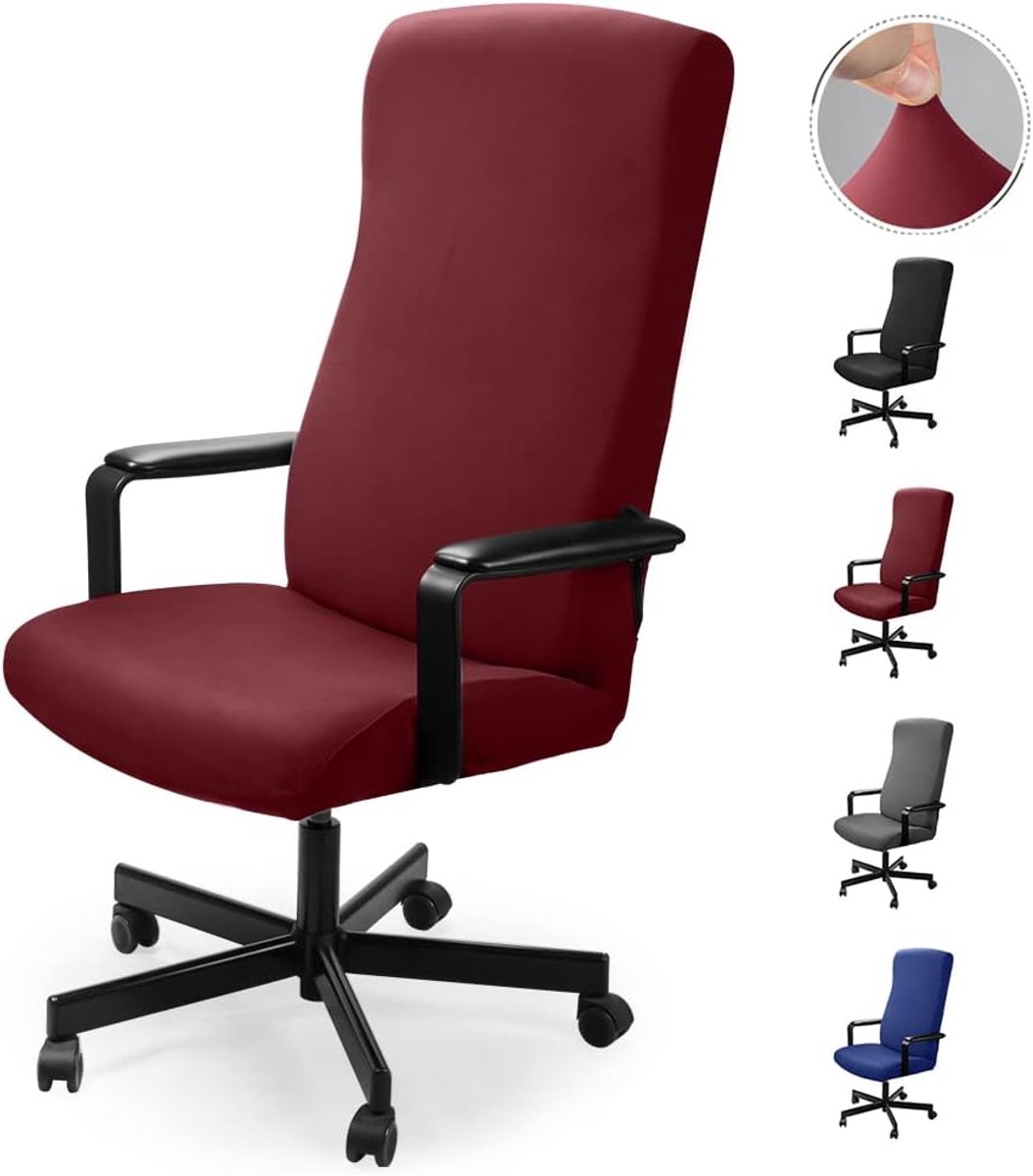 Elastische Wasbare Stoelhoes voor Draaistoel & Moderne Bureaustoel, Set Computer Bureaustoel Bekleding, Geen Stoel (Bordeaux, 2 STUKS L)