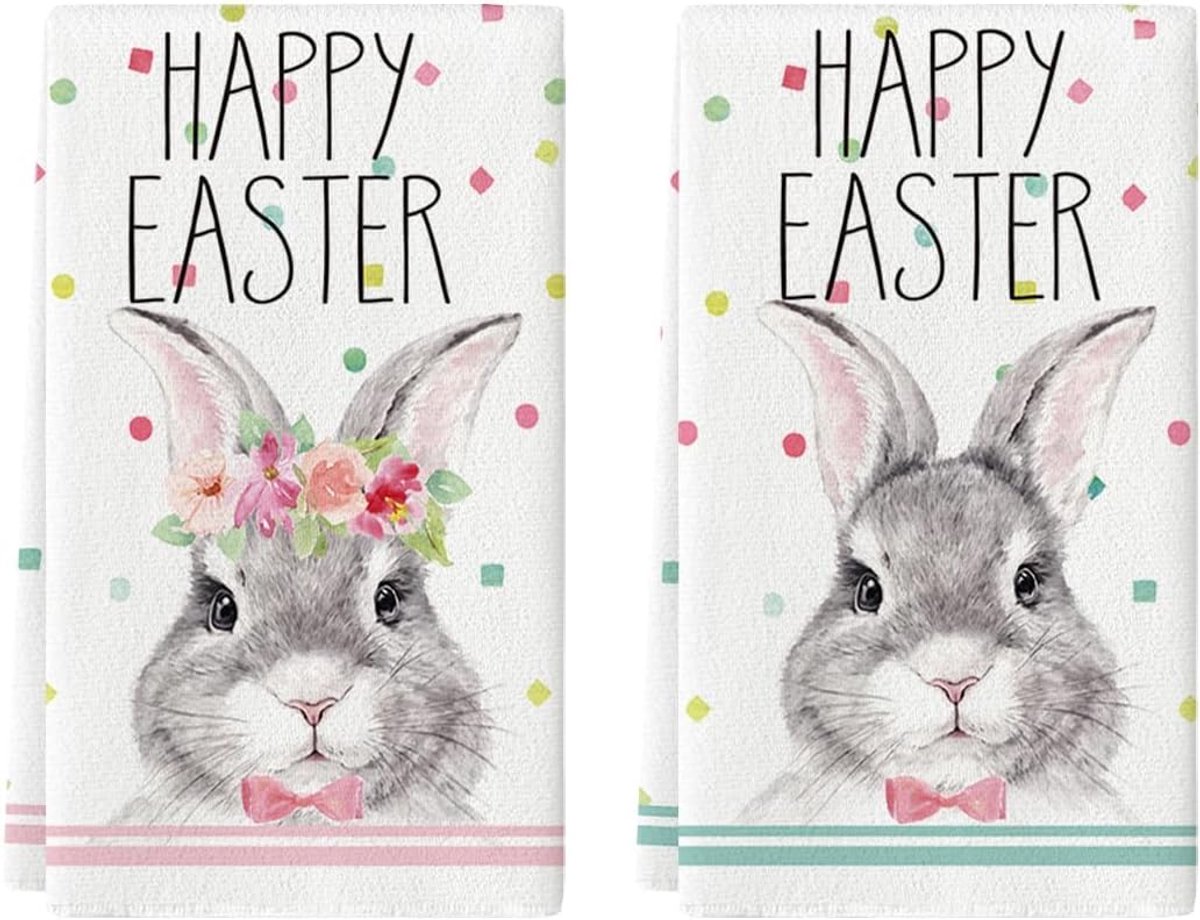 Mode Mr Mrs Rabbit Paas Keukenhanddoeken Theedoeken, 42x65 cm Vrolijk Pasen Lente Decoratie Handdoeken Set van 2