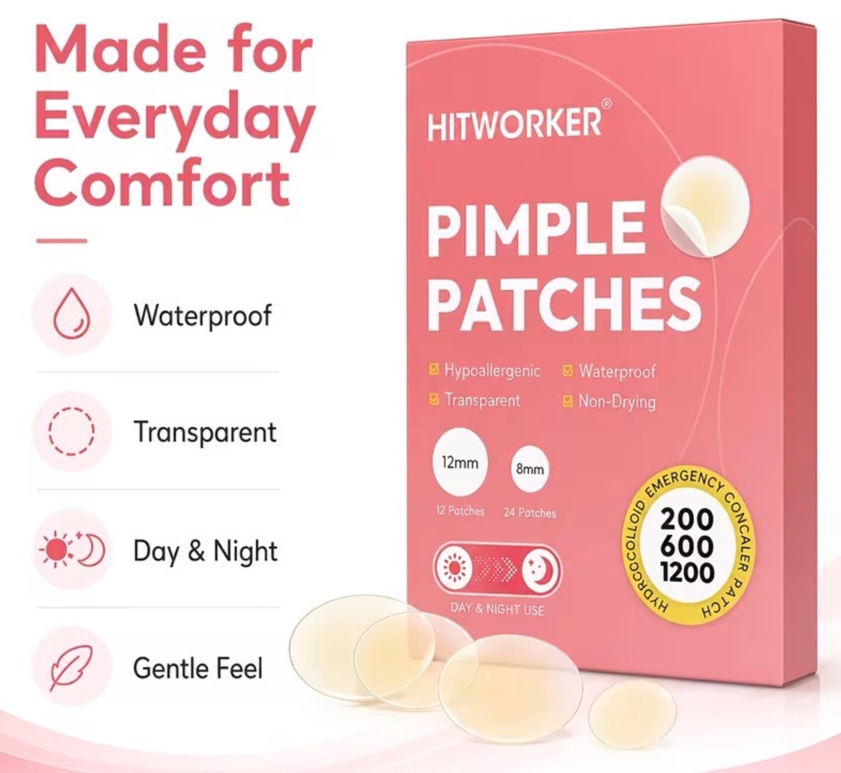 200 stuks Hydrocolloid Stickers, Puistjes Vrij van Residu Gezichtsstickers Licht Beige Verzorging, Hydrocolloid Stickers voor het Bedekken van Puistjes en Onzuiverheden met Salicylzuur, Theeboomolie en Calendula Olie