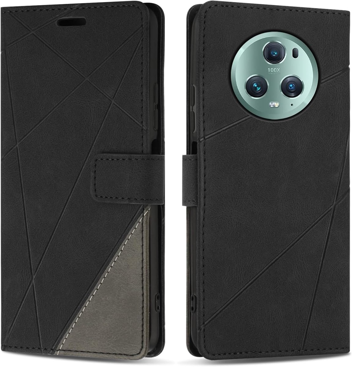 Hoesje voor Honor Magic 5 Pro 5G, Premium Lederen Portemonnee Beschermhoes Telefoonhoesjes met Kaartenvakken Beschermhoesje voor Honor Magic 5 Pro 5G, Zwart
