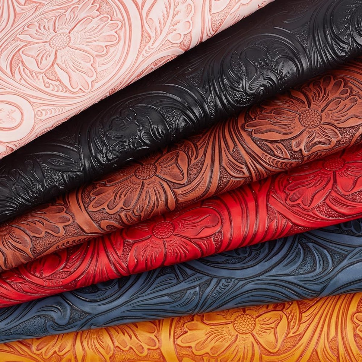 6 Kleuren Reliëf Bloem Bloemen Kunstleer Vellen 8,2 x 11,8 Inch Lederen Oorbellen Naaien Ambachten Projecten Vintage Synthetische PU Lederen Stof DIY Handwerk Sleutelhangers Zakjes Maken