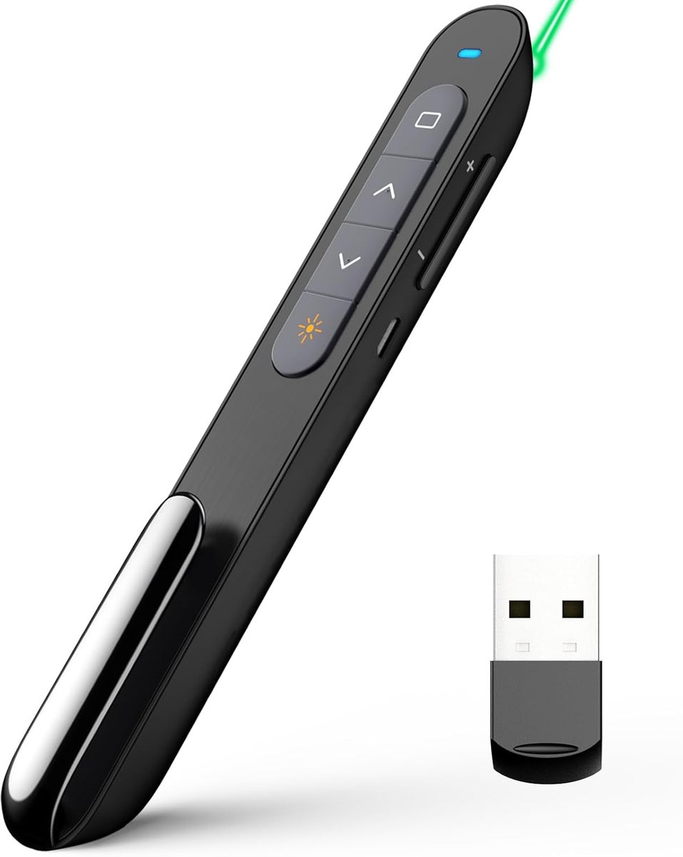 Oplaadbare Presentatie Clicker, Draadloze Presentator met Groen Aanwijspunt voor PowerPoint, 100m Bereik voor Docenten, macOS Compatibel (Groen)