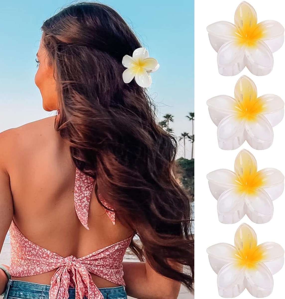 Bloem, 4 stuks haarspelden in bloemenvorm, haarspelden Hawaiiaanse bloemen, haarklemmen, bloemenclips, bloemenhaarclips, anti-slip clip bloem, voor vrouwen en meisjes (kleur B)