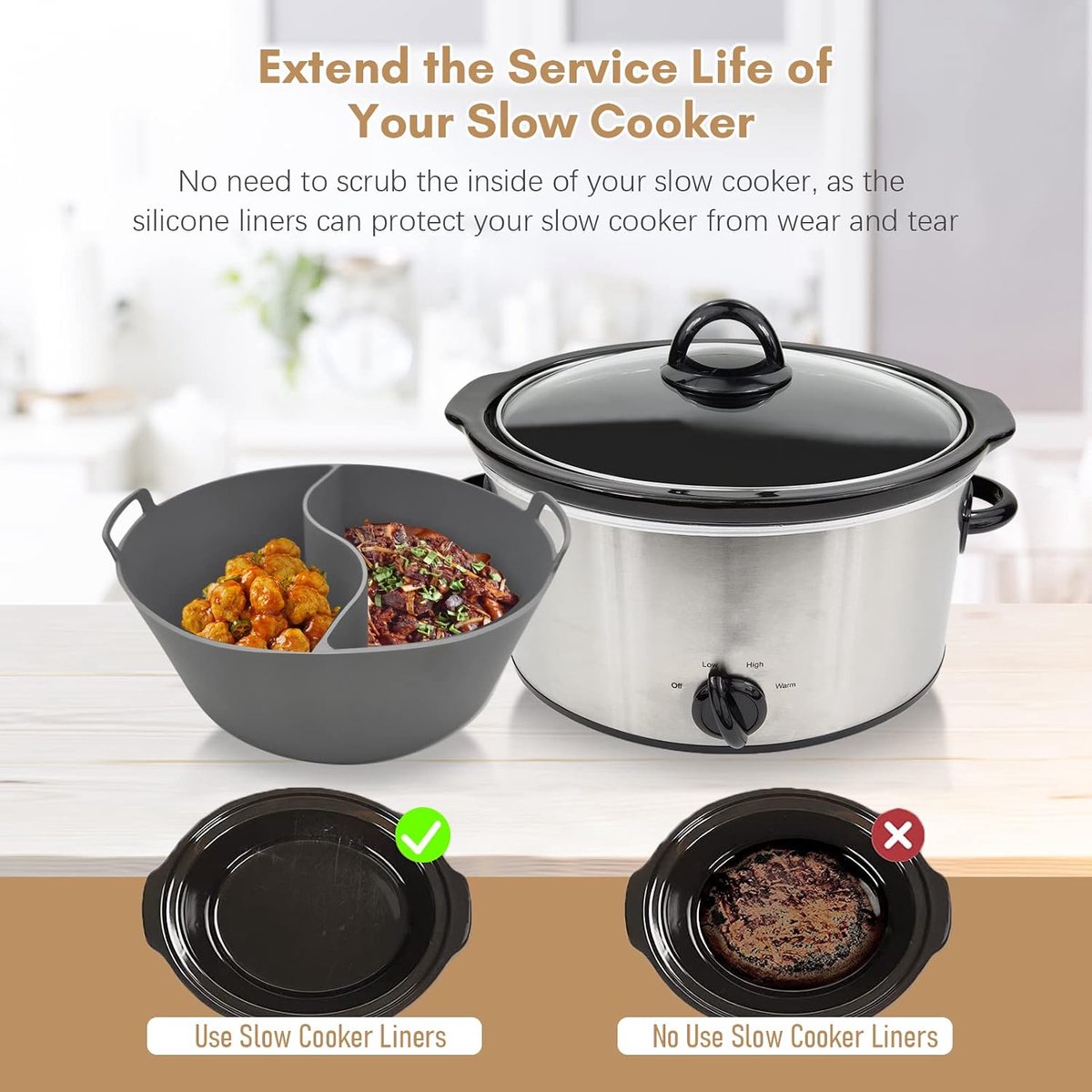 Slowcooker Liners - Crock Pot - Koken Twee Gerechten - Met Middenverdeler - 2 Stuks - Blauw – foto 4