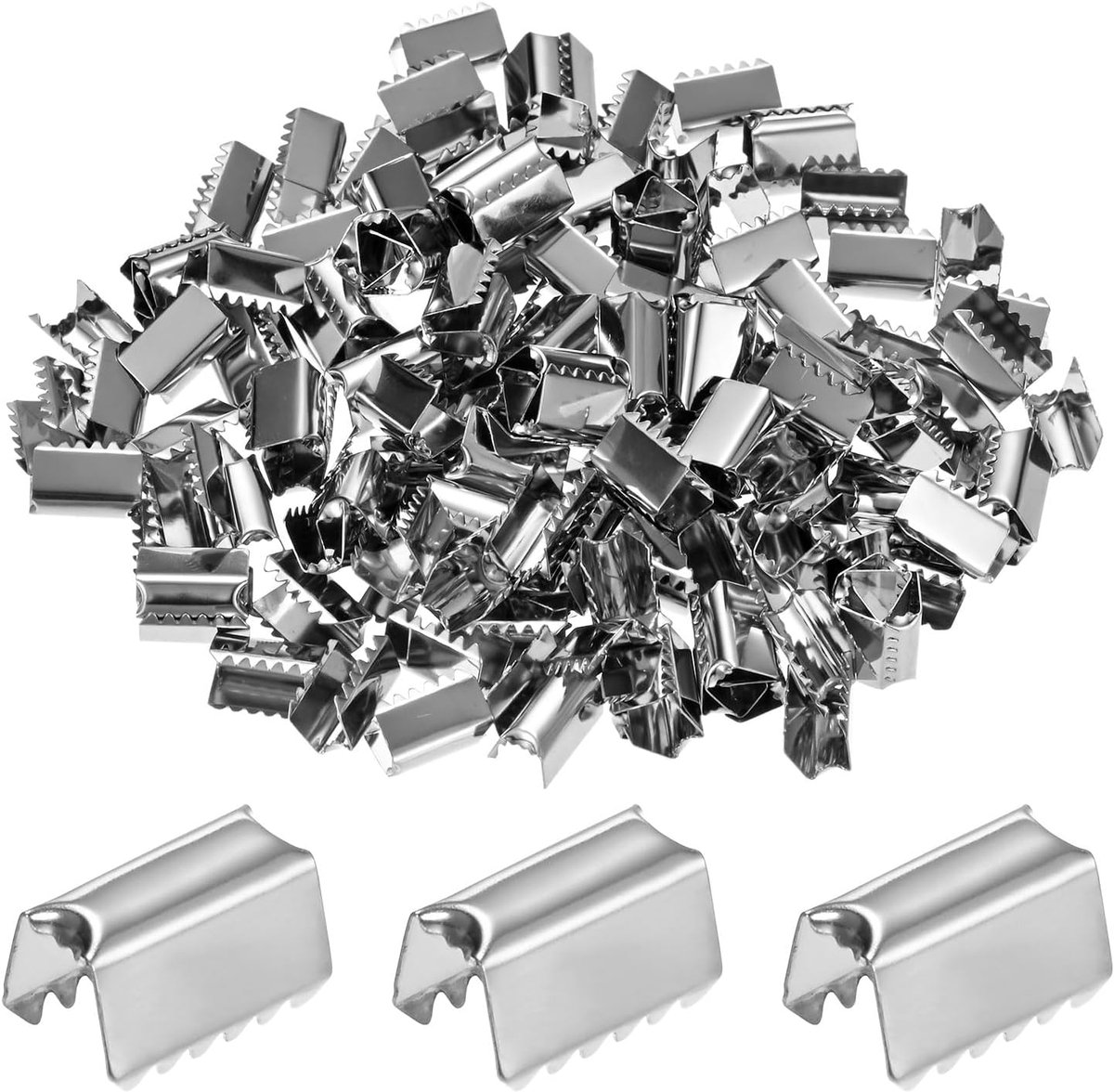 Set van 200 vouwbare krimpdoppen, 0,4 x 0,2 in/10 x 5 mm krimpbevestigingsmiddelen, lint uiteinden met klemmen voor het maken van sieraden/lederen decoratie/armbanden, riemgesp eindpunt