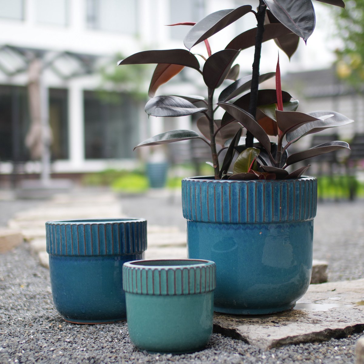 DESMIU Bloempot - Glanzend Teal - 23 Cm - Keramiek - Rond - Voor Binnen En Buiten - Met Drainagegat En Vorstbestendig