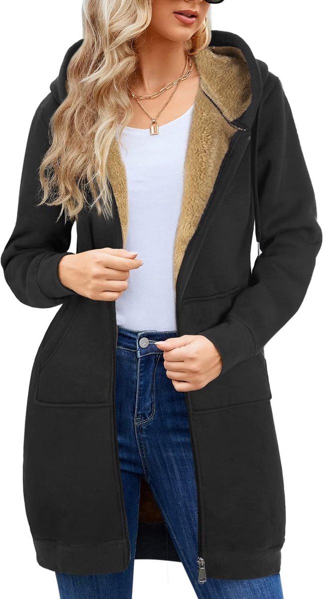 Hoodies Vrouwen - Vrouwen Zip Up Hoodie Fleece Jas Vrouwen Dames Hoodies Jas Lange Mouw Casual Hooded Sweatshirt Fleece met Zakken voor Winter Warm Volwassenen