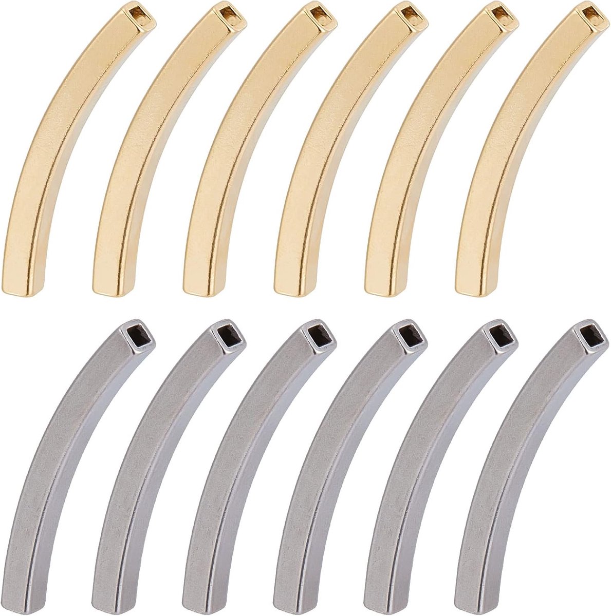 1 doos 20 stuks roestvrijstalen buis kralen lange buis spacer kralen noedel gebogen rechthoek buis kraal vierkant gat metalen kralen losse kraal voor sieraden maken kralen kit ketting armband levering