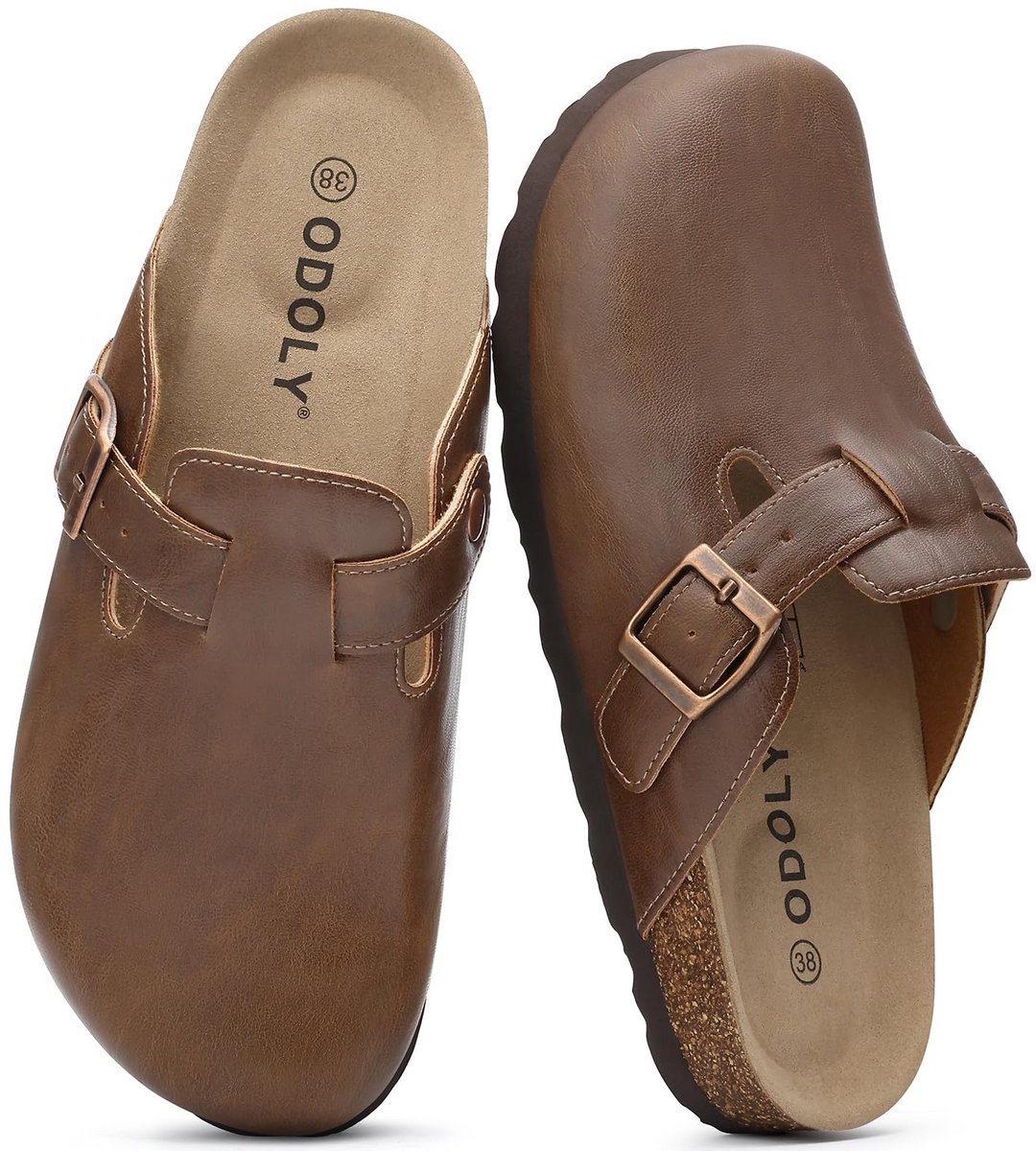 Homaxy - Unisex clogs – Veganistisch Leer – Comfort slippers – Houten clogs – Mokakleur - 36- Geschikt voor een voetlengte van 22 cm