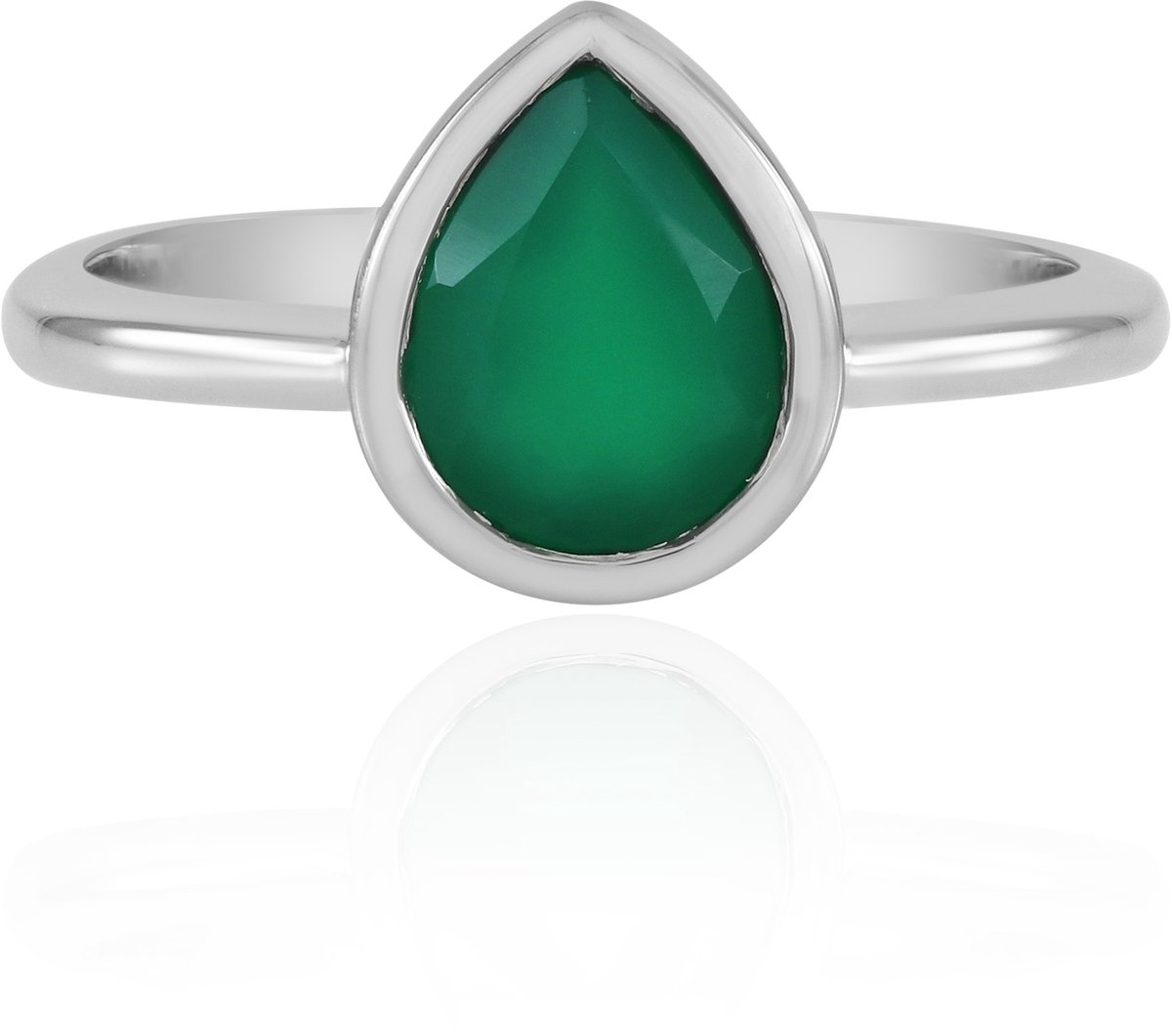 Cavill - Zilveren Ring met Groene Onyx 1,271 ct - 925 Sterling Zilver Platina Gecoat - Peervormige Geslepen Edelsteen - Elegante Casual Ring
