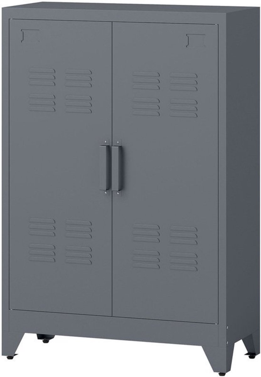 Opbergkast – Metaalkast – Archiefkast – Kast Met Lamellen Deuren – Grijze Opbergkast – Stevig Metalen Materiaal – 2 Verstelbare Planken 75x33x110 cm