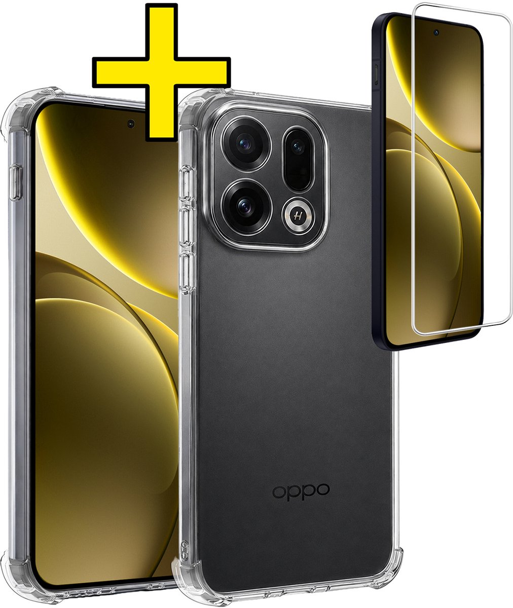 Hoesje - Met Screenprotector - Geschikt voor OPPO Find X9 - Sterk & Shockproof - Siliconen Case - Back Cover - Telefoon Hoes - Shock Proof - Telefoonhoesjes - Transparant