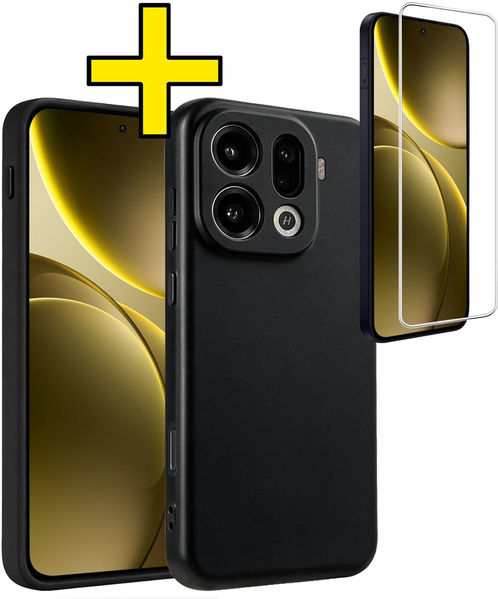 Hoesje - Met Screenprotector - Geschikt voor OPPO Find X9 Pro - Sterk & Shockproof - Back Cover - Siliconen Case - Telefoon Hoes - Telefoonhoesjes - Zwart