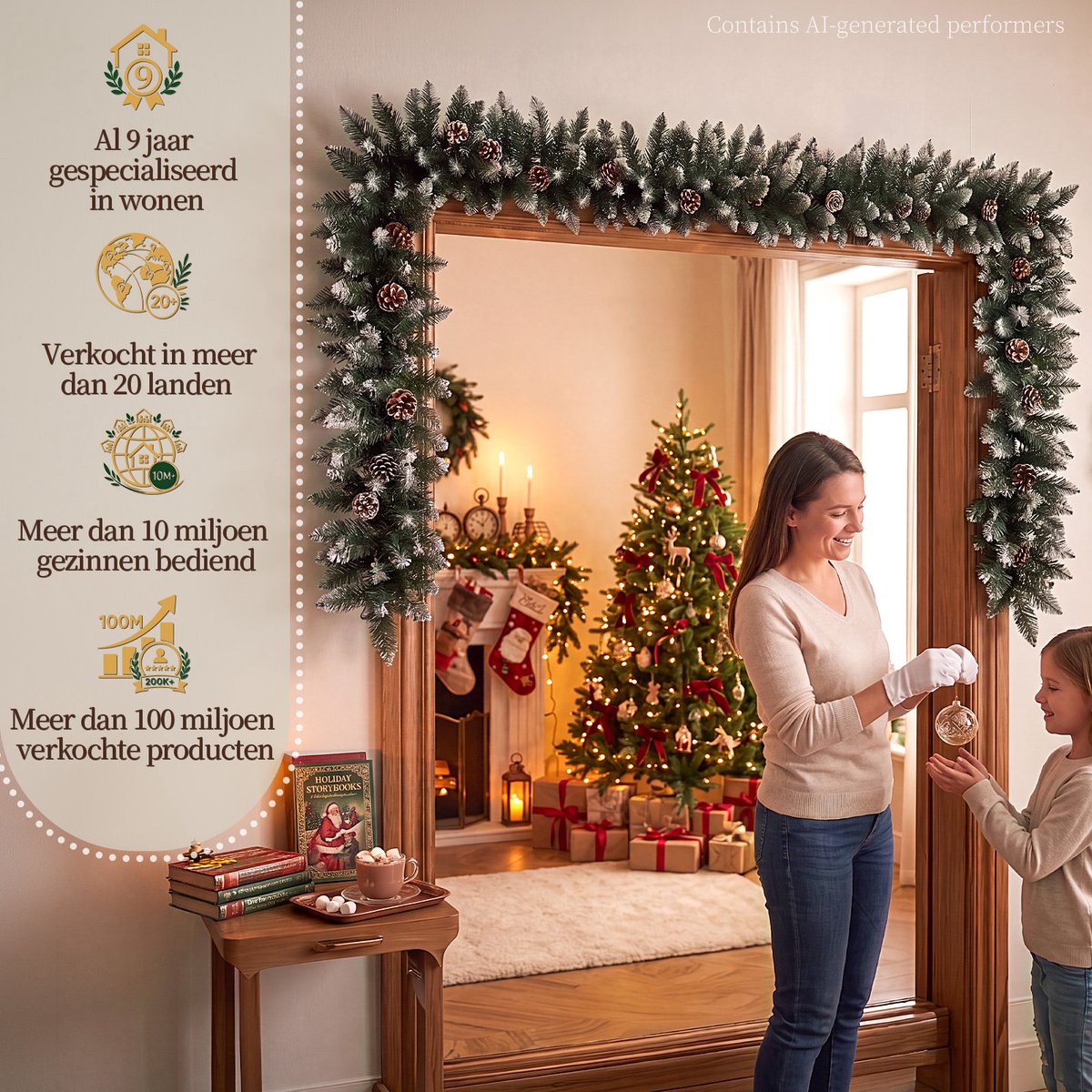 HOKEEPER Kerstguirlande 200 cm met Dennenappels – Witte PVC-naalden – foto 3