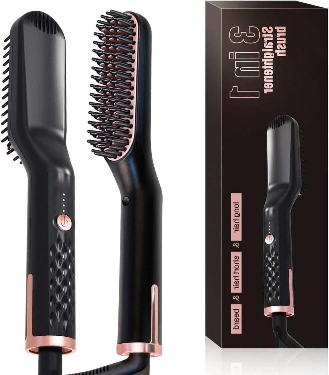 Baardstijltang - Stijlborstel Haar - Snel Stylen - 3-in-1 Functie - 30 Seconden Opwarmen - Zwart