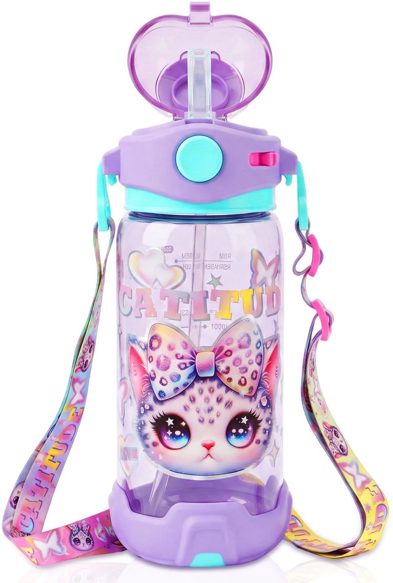 Omgoods - Kinderwaterfles met Rietje en Koord, 650 ml