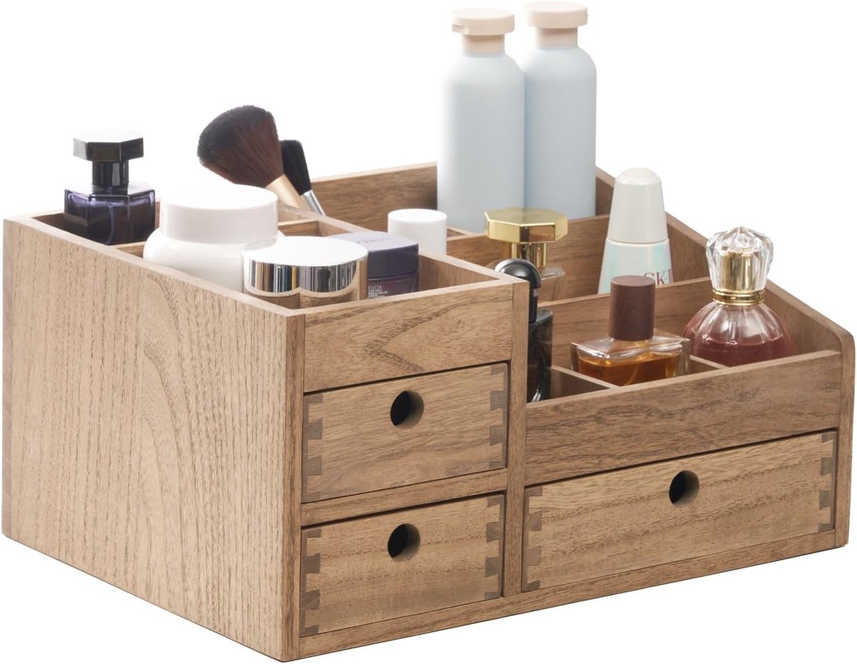 Vintage Bruine Make-up Opbergdoos met Lades voor Organisatie en Decoratie van Schoonmaakproducten