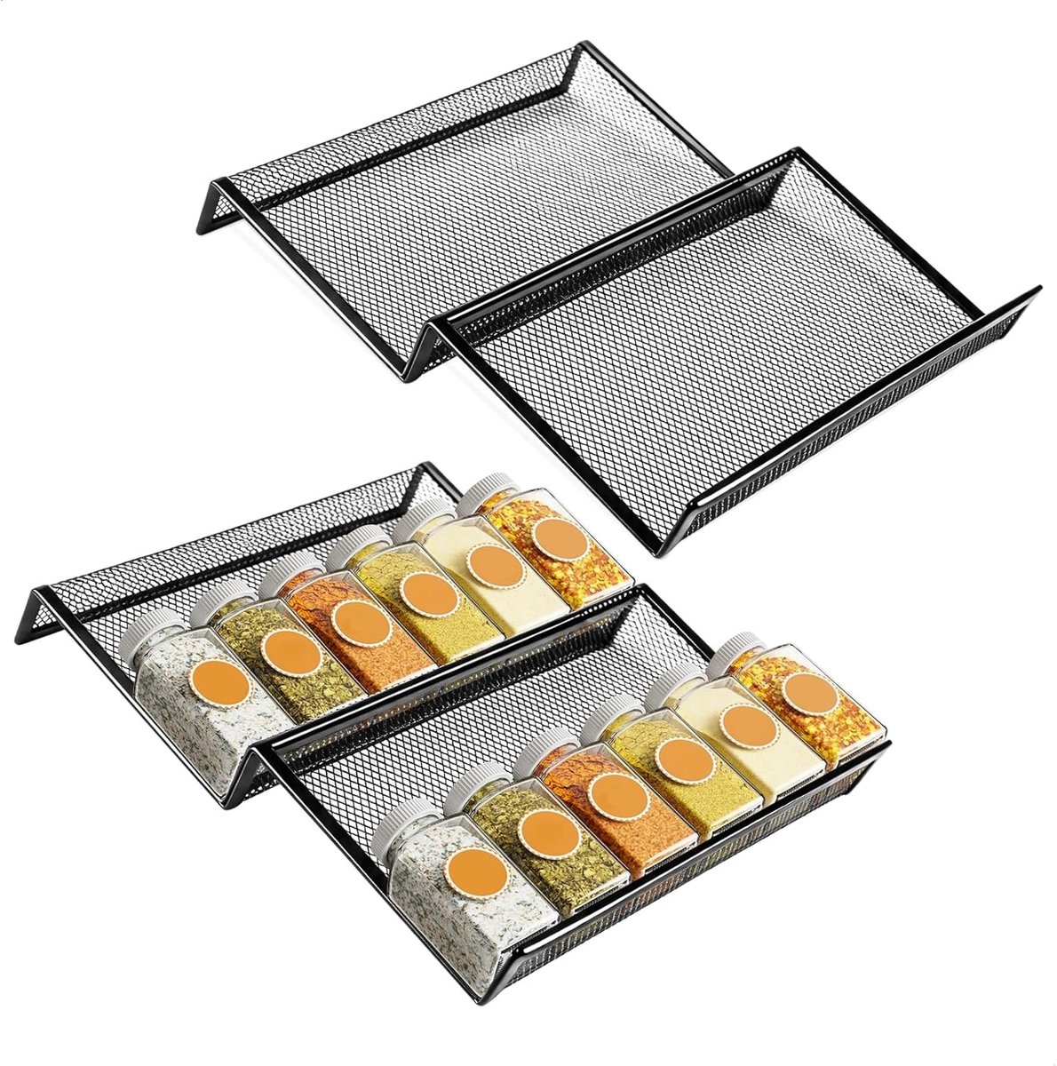 Opbergsysteem keukenkastjes - Zwart - 27 x 14 cm - Metalen Kruidenrek met 4 Verdiepingen - Voor Keukenlades
