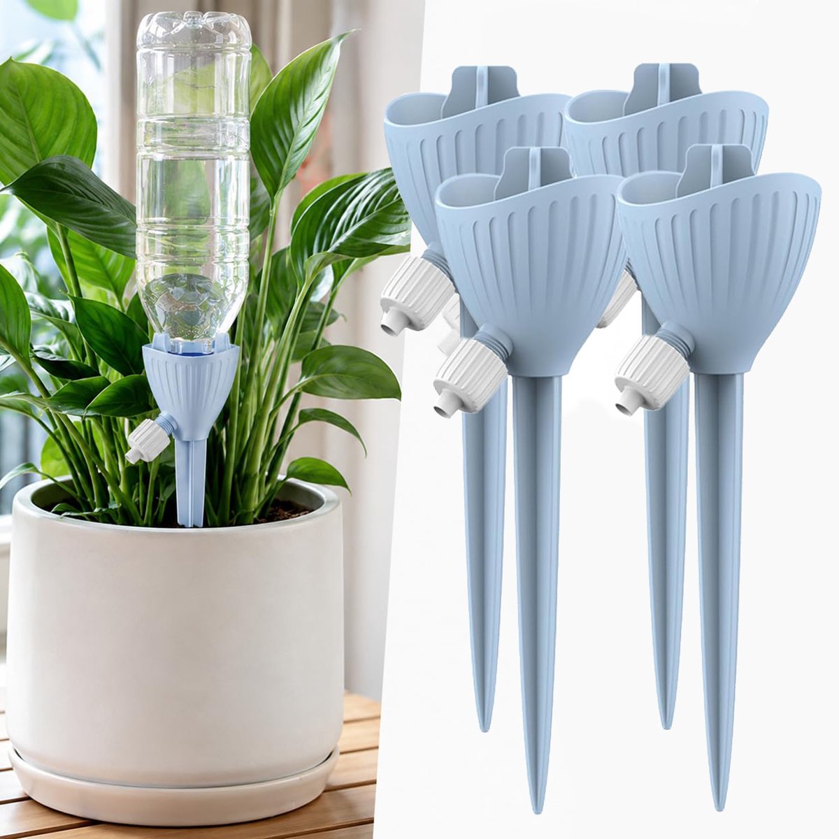 4 Stuks Plantenwaterdruppelaar - Verstelbaar - Verstelbare Plantenwaterdruppelaar – Plantenbewatering voor Kamerplanten, Balkon en Tuin - Automatische Bewatering Met Regelkleppen - Zelfbewaterende Palen – Blauw