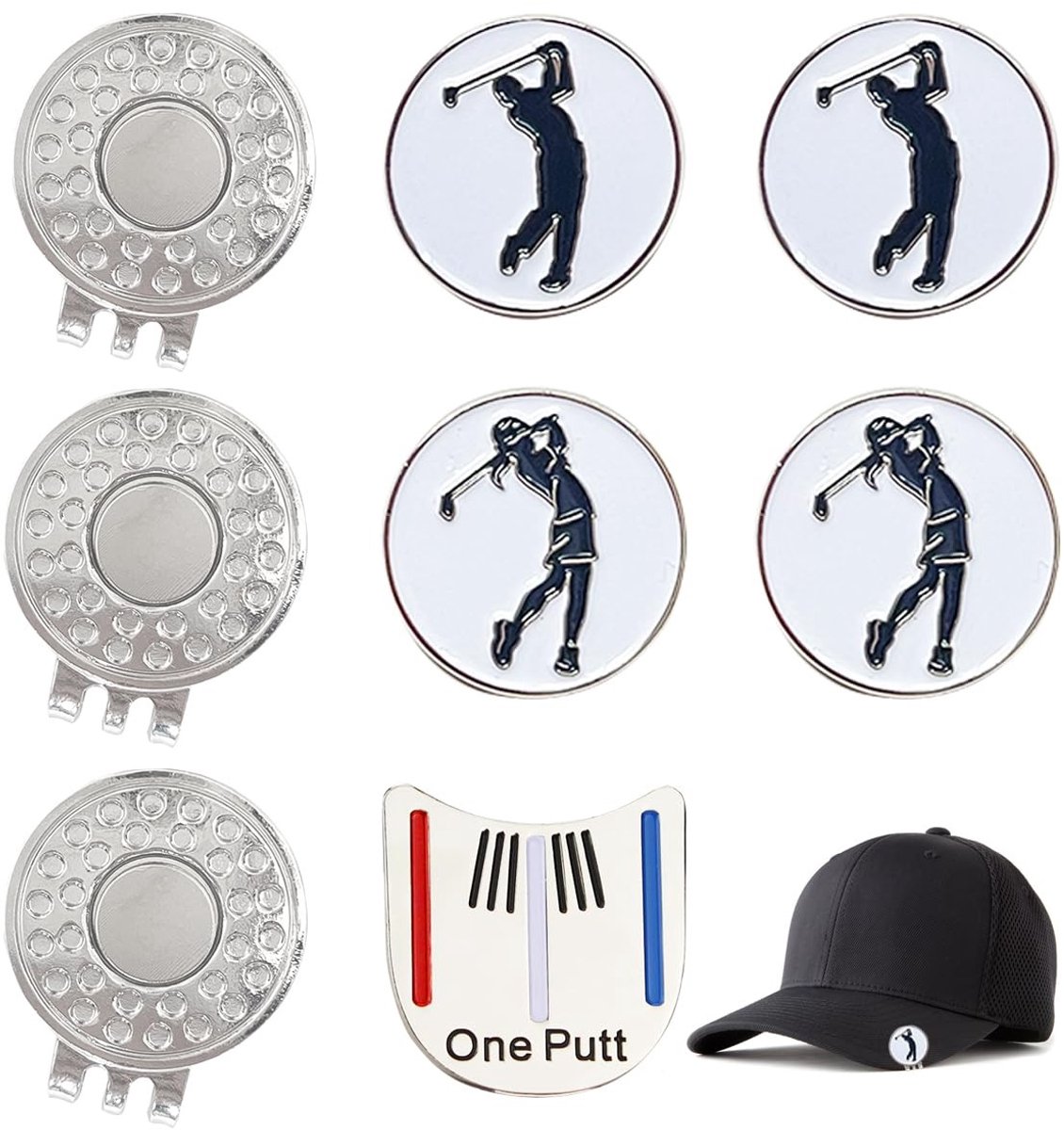 Omgoods - Set van 8 Golfbal Markers met Magnetische Hoedclips