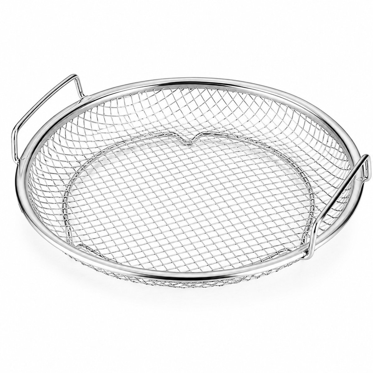 K&R Ventures® RVS Grillmand Rond - 22 cm - Herbruikbare BBQ Mand & Frituurmand - RVS Gaasmand voor Airfryer, Grill, Oven & Barbecue