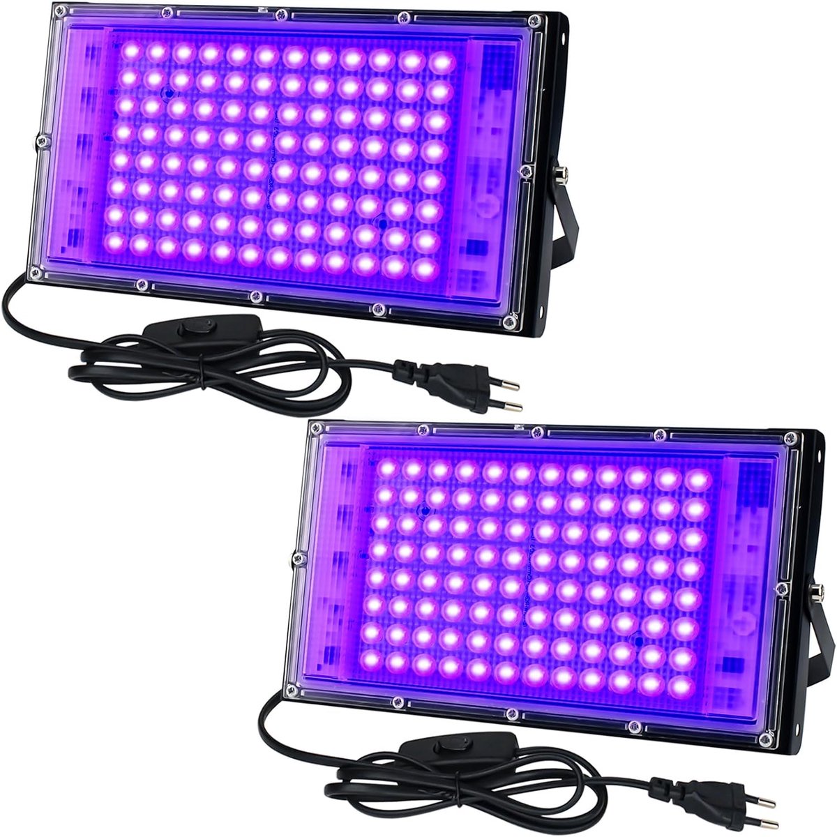 UV Blacklight 100W – LED Bouwlamp – IP66 Waterdicht – 120° Lichtbundel – 395-400nm – Set van 2