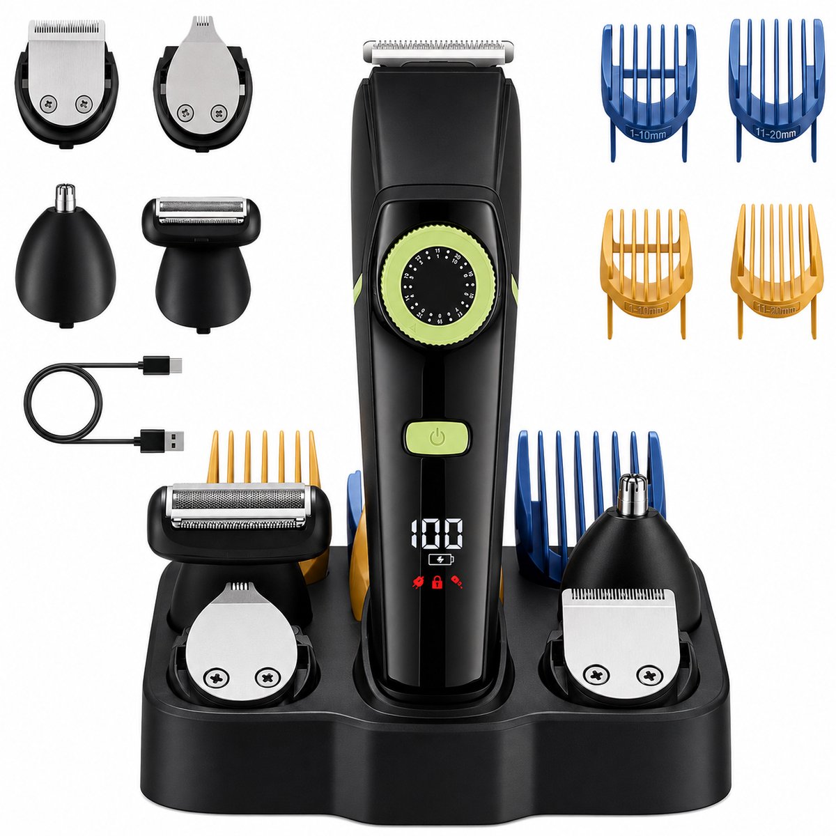 Multitrimmer Heren All-in-1 - Haartrimmer, Baardtrimmer, Bodytrimmer & Neustrimmer - Keramisch Blad - LED Display - Waterdicht