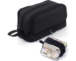 Etui Grote - 4 vakken - Pennenzak - Pennenetui - Etui Pennen - Schrijfwaren Opbergen - Voor Volwassenen en Kinderen - Organizer - Pennenhouder - Schooletui - Schoolspullen - Cadeau - Voor schoolspullen, kantoor en op reis - Zwart