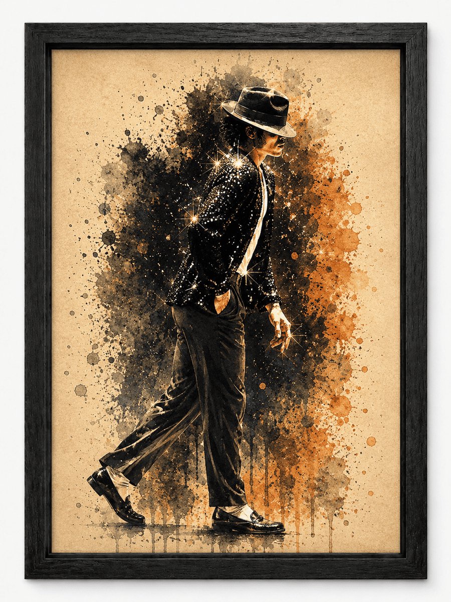 Michael Jackson Poster | Artistieke Watercolor Art Print | Inclusief Zwarte A3 Lijst