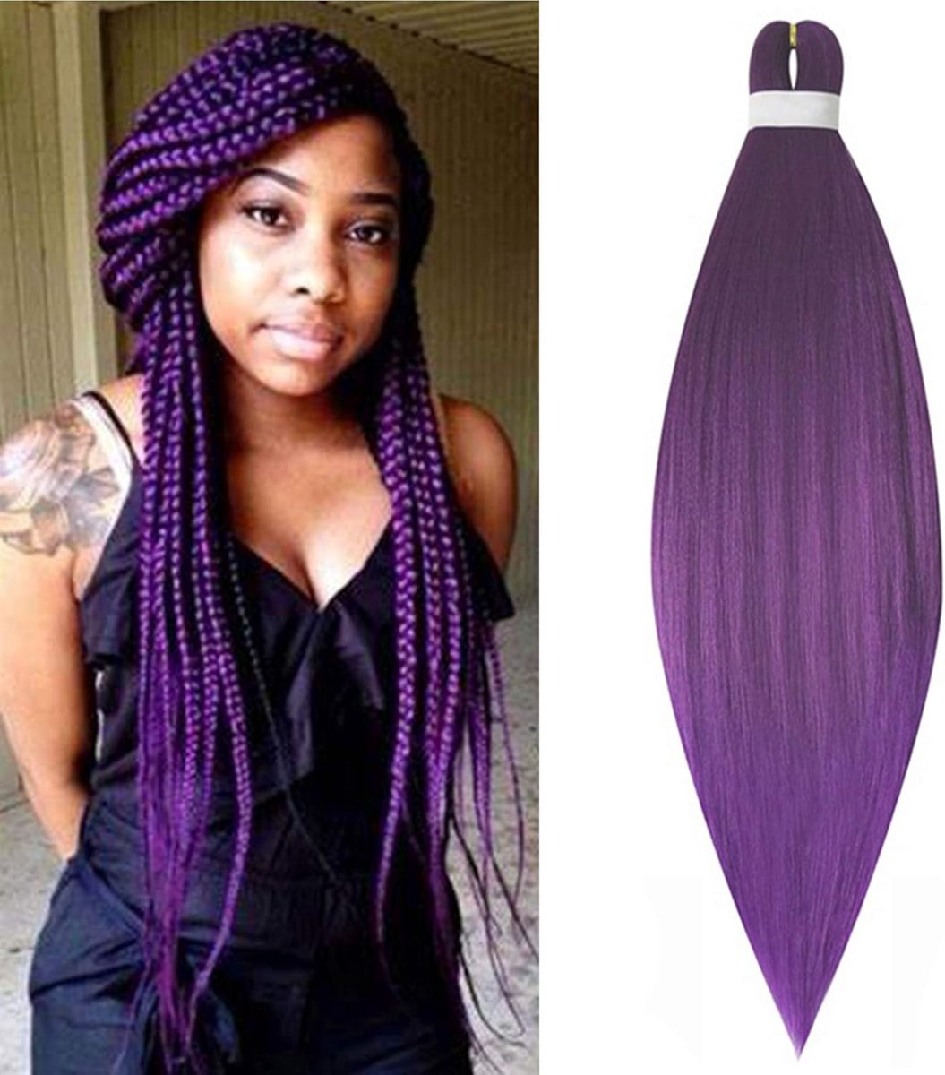 Braiding Hair 66cm 1 stuk Haarverlengingen haardeel EZ Braids Voorgestreken vlecht haar haren Synthetisch extensions Yaki kunsthaar Crochet Twist, Paars