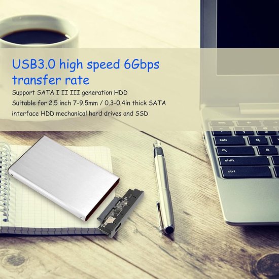 Externe Harde Schijf, Usb3.0 Externe Harde Schijf Platte Docking Station 6gbps Snelle Overdracht Plug and Play Ssd Hard Disk Box voor I II III Generatie (Zilver) — afbeelding 5