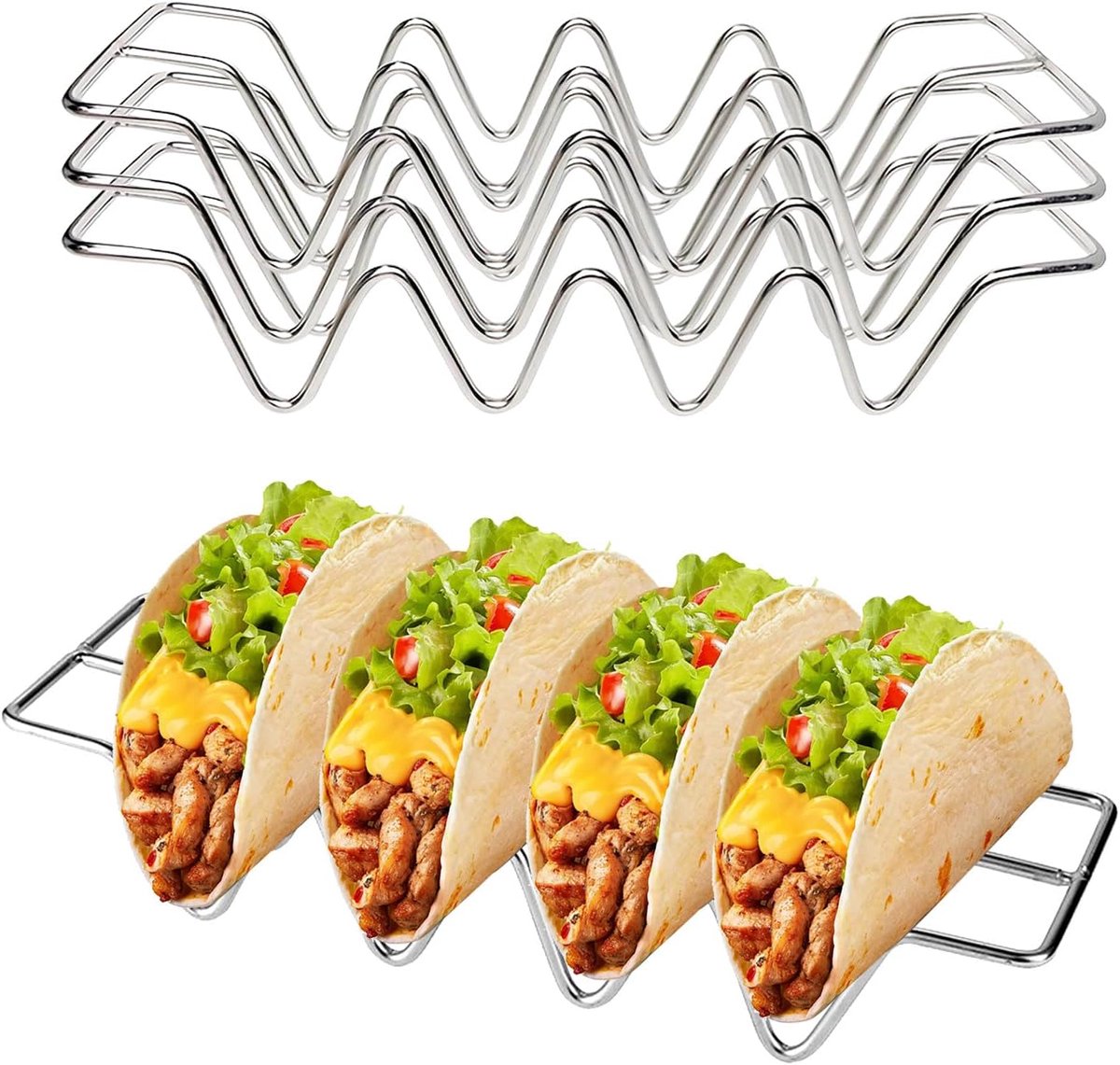 3 keu houders, 26 x 7,5 cm, W-vorm, Mexicaans eten, roestvrij staal, geschikt voor keuken en buiten (1)