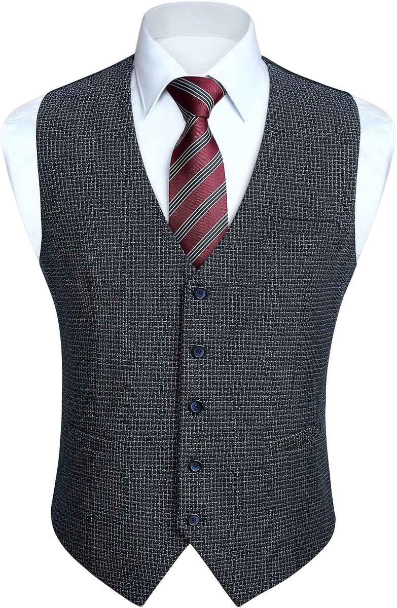 Vesten voor mannen klassiek effen kleur vest formeel casual bruiloft feest katoenen pak vest met zakken XS-4XL, Blauw 1, L