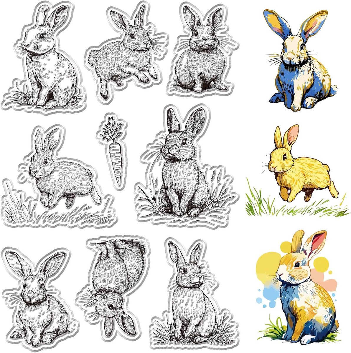 Konijn Rubber Stempel Konijn Clear Stempels Pasen Wortel Retro Herbruikbare Transparante Siliconen Afdichting Ambachten voor Papier Scrapbooking Journaling Fotoalbum Decor Kaarten Maken