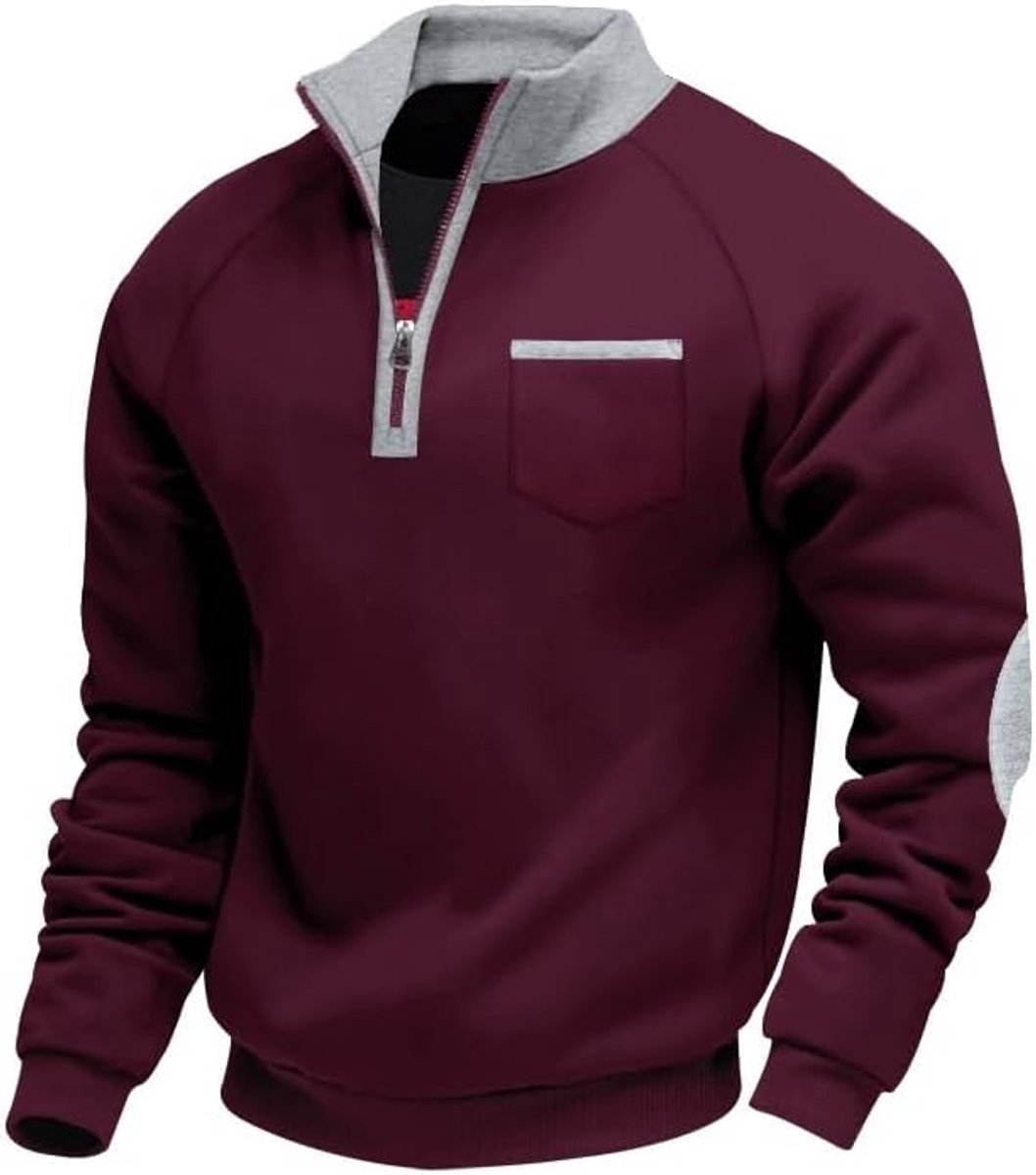 Heren sweatshirt zonder capuchon met opstaande kraag halve rits pullover tweekleurig design sweatjack ademend voor herfst winter basic M-3XL