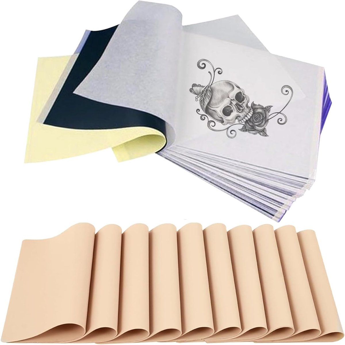 35 stuks tattoo-oefenhuid met tattoo-transferpapierset, 15 stuks tattoo-kunsthuid en 20 stuks transferpapier, set tattoohuid en transferpapier voor beginners en kunstenaars