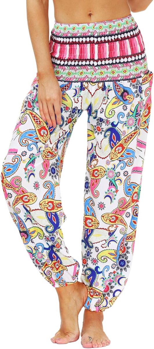 Thaise hippiebroek voor dames, boho, vintage, patroon, gesmokte taille met zakken, lichte yogabroek