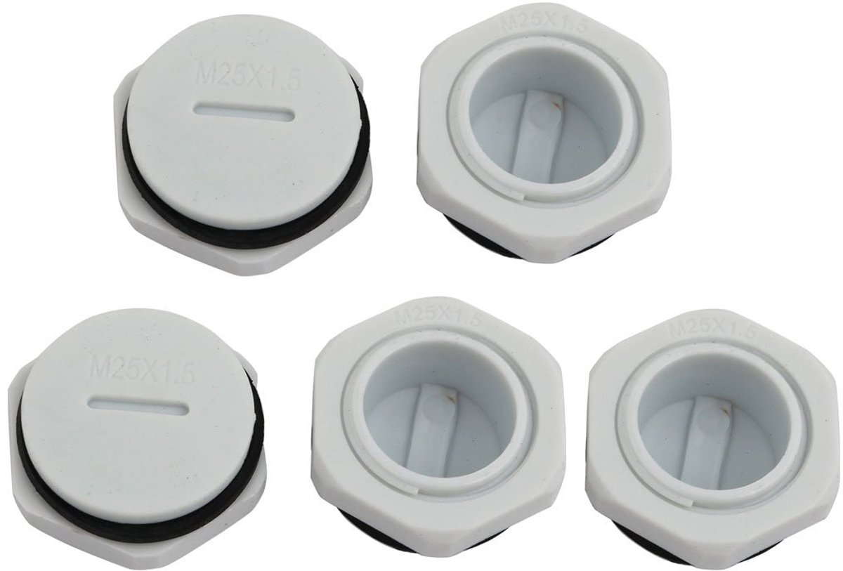 Sourcing map 5 stuks GLW-M25 nylon kabelwartels, ronde kap, grijs, wasbaar