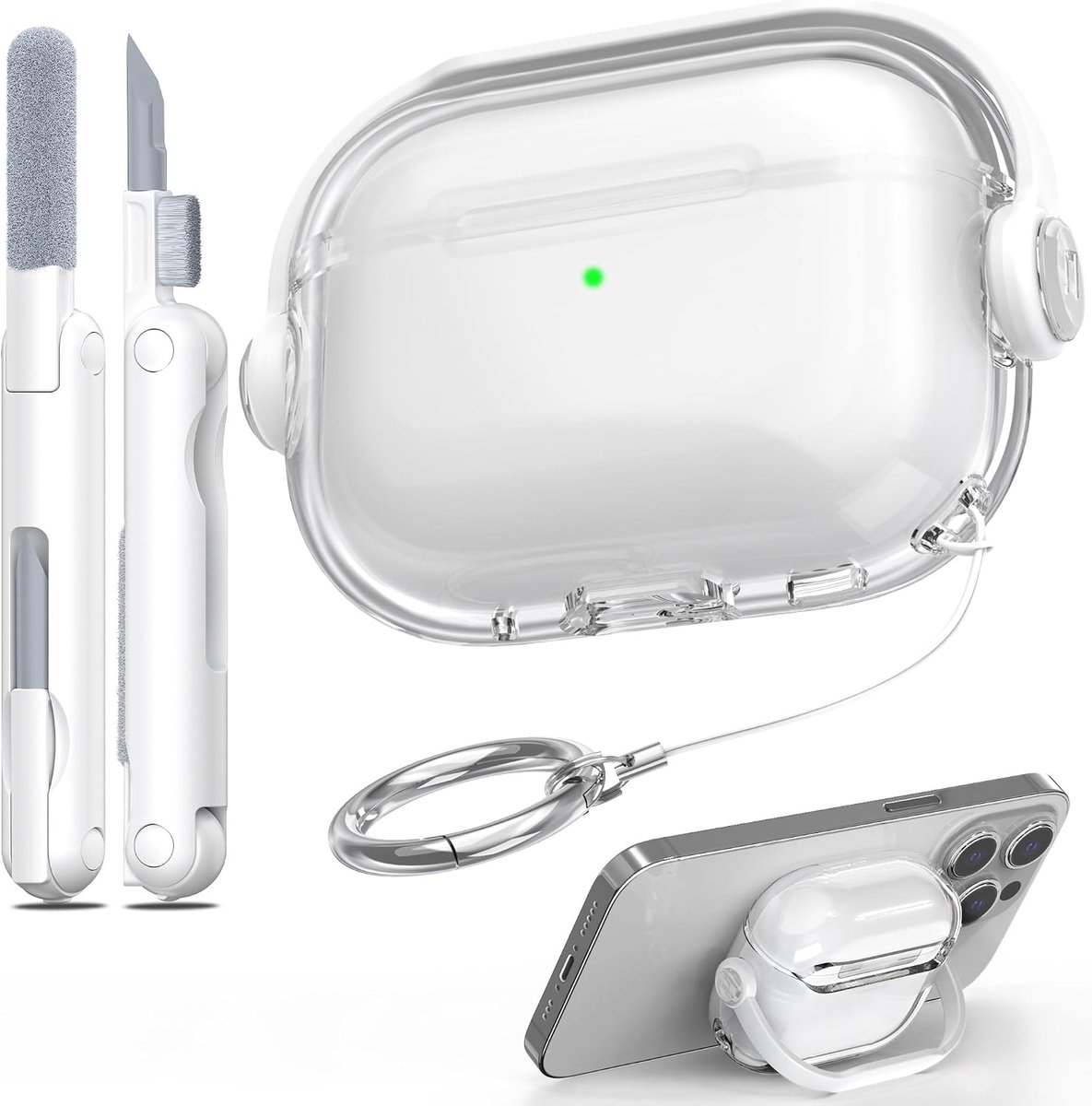 Voor AirPods 4 generatie Case, Cover Airpods 4 | zacht TPU zeer transparant anti-vergelend voor AirPods 4 Case met reinigingsset en schattige ronde gesp, helder wit
