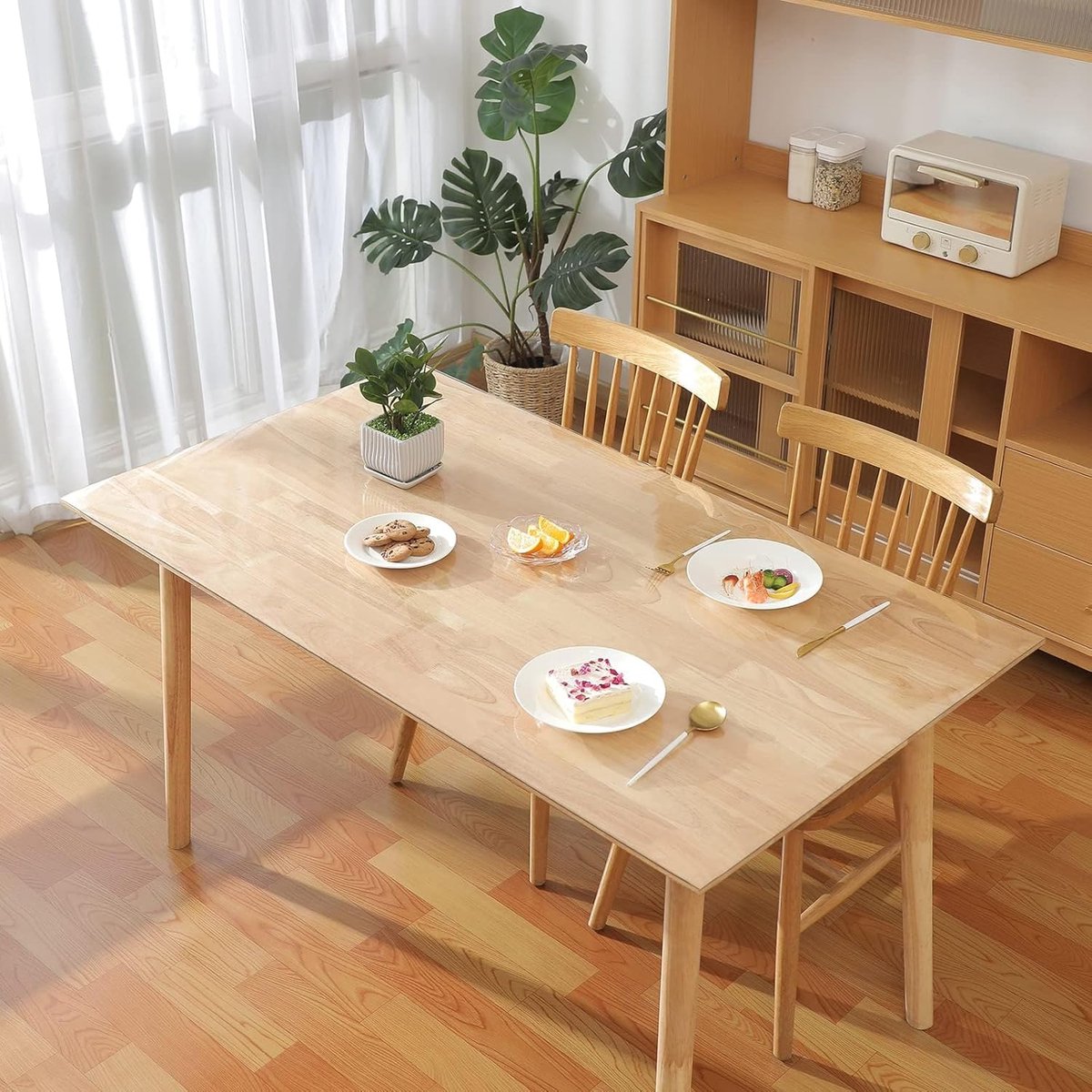 Tafelkleed, transparant tafelzeil, 2 mm dik, doorzichtige plastic tafelfolie, 90 x 150 cm, voor keuken, eetkamer, houten meubels, beschermhoes